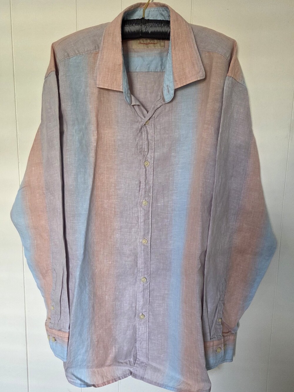 Tommy Bahama Linen Striped Button Down Shirt Peach Blue XL